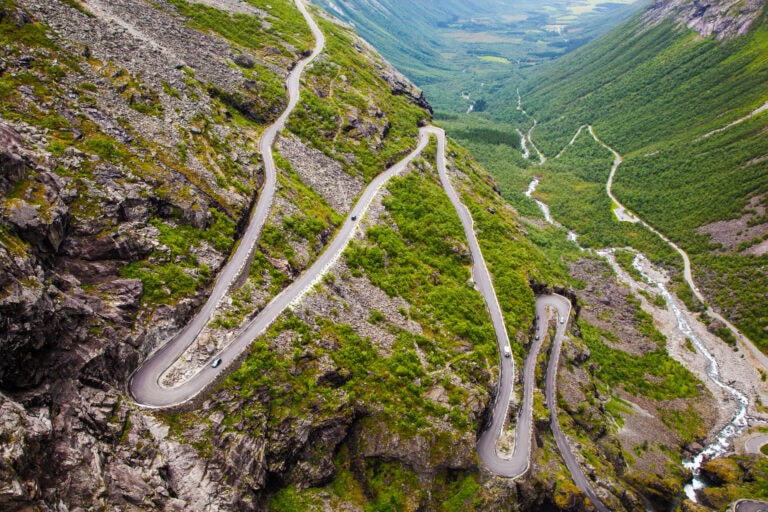 vista aérea de la carretera Trollstigen